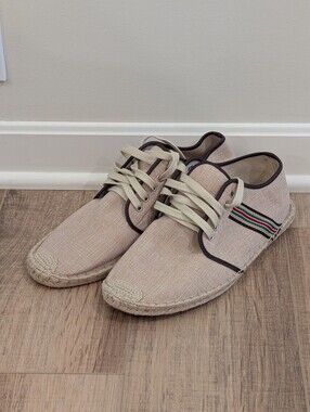 Mens Espadrille Canvas Jute  Lace Up Casual Shoes EU 45 US 11.5 Beige